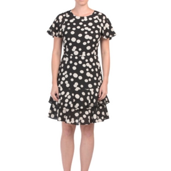 Nicole Miller polka dot chiffon ruffle hem dress - Picture 1 of 9